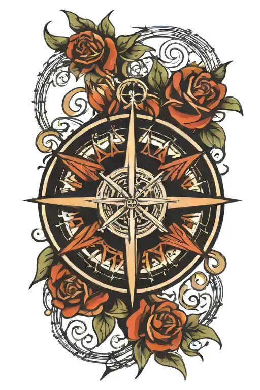 A traditional style tattoo of a compass rose text 'Preeya' tattoo design idea