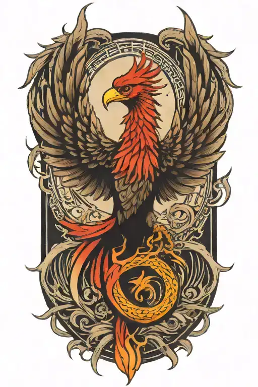 phoenix rising from the ashes,  with the text 'IGY6' us flag tattoo design idea
