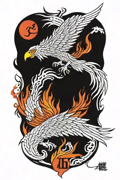 A phoenix rising from the ashes,  with the letters 'IGY6' us flag tattoo design idea