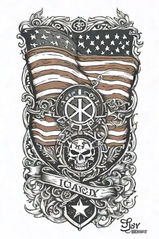 An intricate tattoo design featuring a blend of the IGY6 ';IGY6' symbol and us flag ;IGY6 tattoo design idea