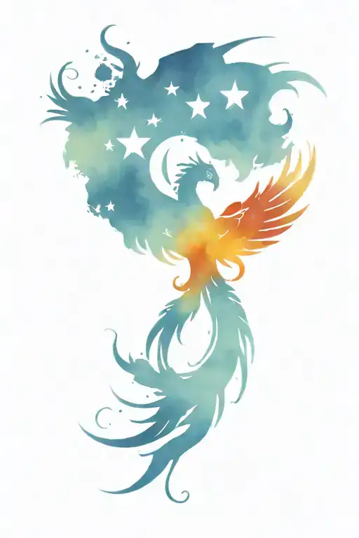 phoenix rising from the ashes,  with the text 'IGY6' us flag tattoo design idea