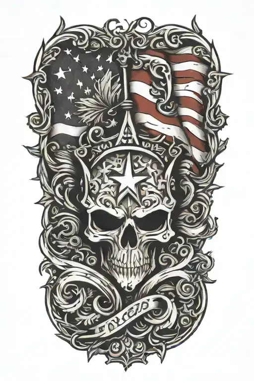 An intricate tattoo design featuring a blend of the IGY6 ';IGY6' symbol and us flag ;IGY6 tattoo design idea