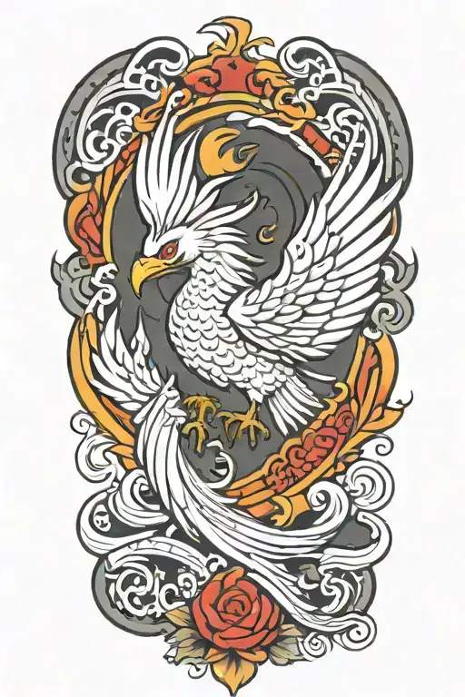 A traditional style tattoo of a phoenix rising from the ashes,  with the letters 'IGY6' us flag tattoo design idea