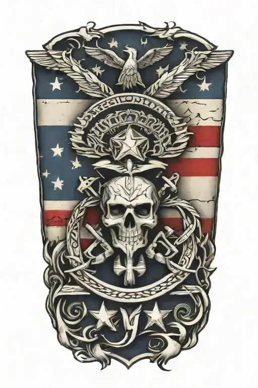A tattoo design featuring the IGY6 symbol intertwined with elements of the US military insignia, representing strength and resilience tattoo design idea