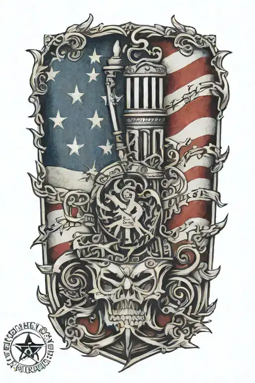 An intricate tattoo design featuring a blend of the IGY6 ';IGY6' symbol and us flag ;IGY6 tattoo design idea