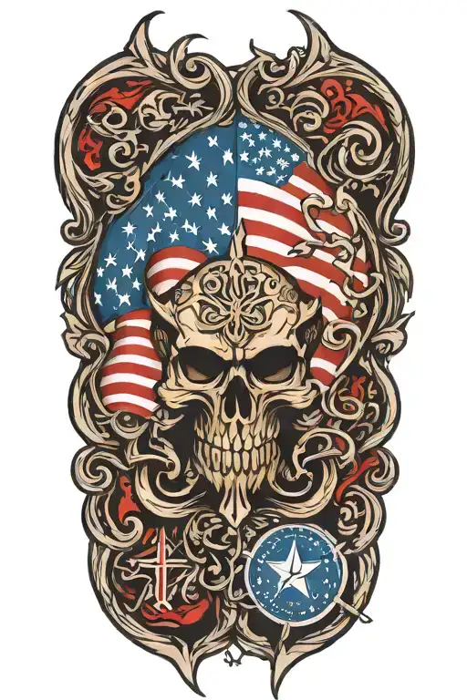An intricate tattoo design featuring a blend of the IGY6 ';IGY6' symbol and us flag ;IGY6 tattoo design idea