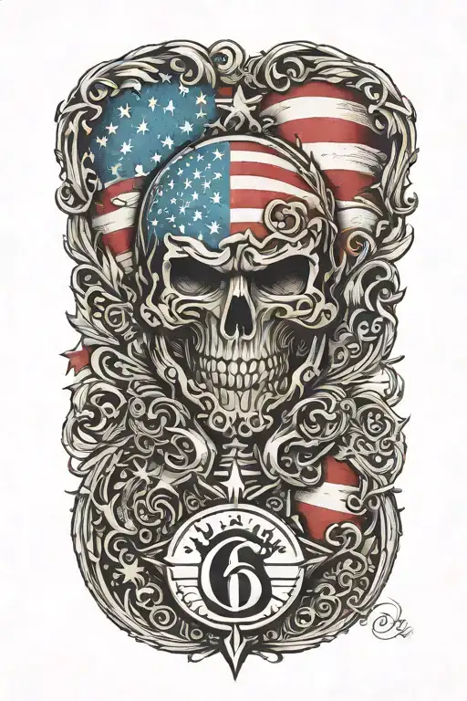 An intricate tattoo design featuring a blend of the IGY6 ';IGY6' symbol and us flag ;IGY6 tattoo design idea