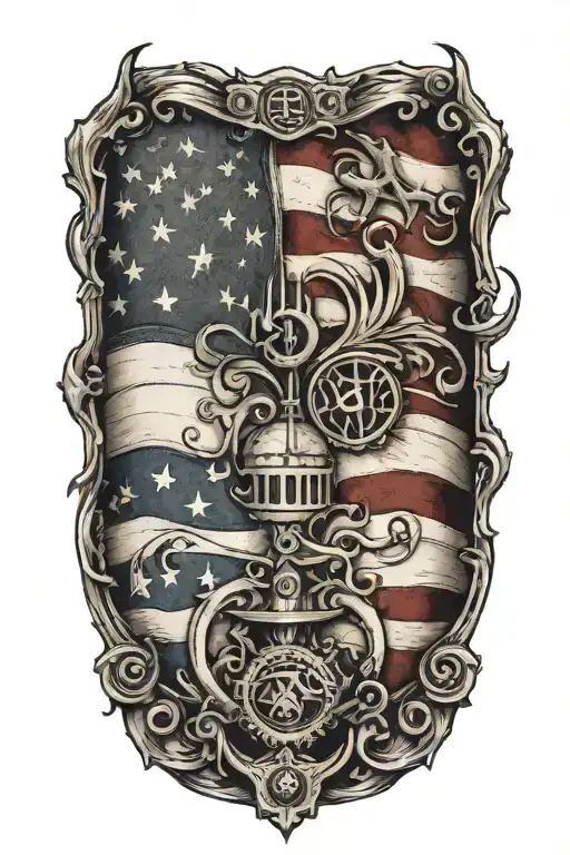 An intricate tattoo design featuring a blend of the IGY6 symbol and us flag ;IGY6 tattoo design idea