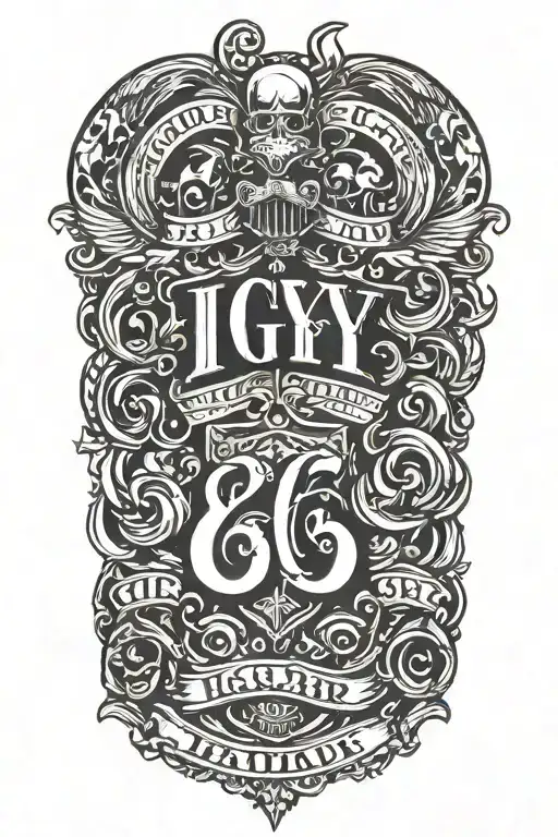 Integrate the phrase 'IGY6' in a bold font within a military-themed sleeve tattoo tattoo design idea