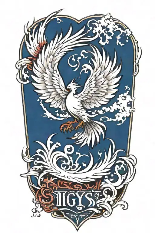 A traditional style tattoo of a phoenix rising from the ashes,  with the letters 'IGY6' us flag tattoo design idea