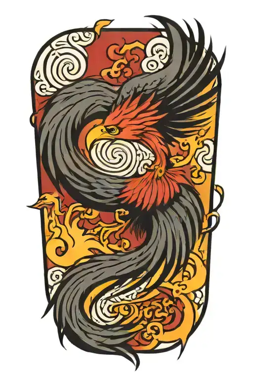 A traditional style tattoo of a phoenix rising from the ashes,  with the letters 'IGY6' us flag tattoo design idea