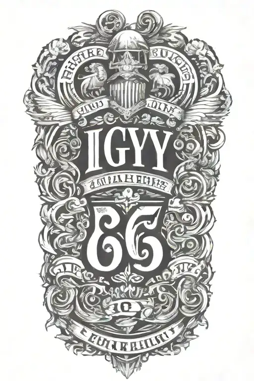 Integrate the phrase 'IGY6' in a bold font within a military-themed sleeve tattoo tattoo design idea