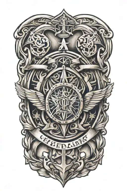 A tattoo design featuring the IGY6 symbol intertwined with elements of the US military insignia, representing strength and resilience tattoo design idea