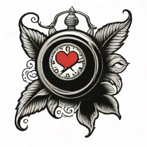 A traditional tattoo design featuring a heart with Preeya's name and a clock face, symbolizing eternal love and the passage of time tattoo design idea
