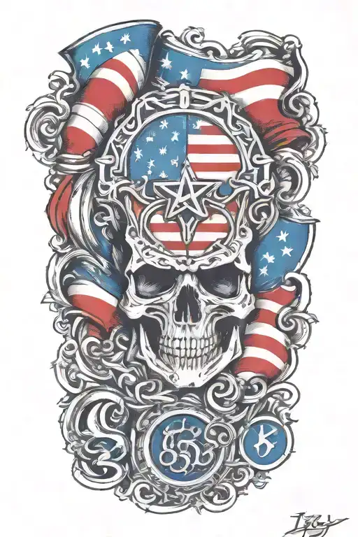 'IGY6' An intricate tattoo design featuring a blend of the IGY6 ';IGY6' symbol and us flag ;IGY6 tattoo design idea