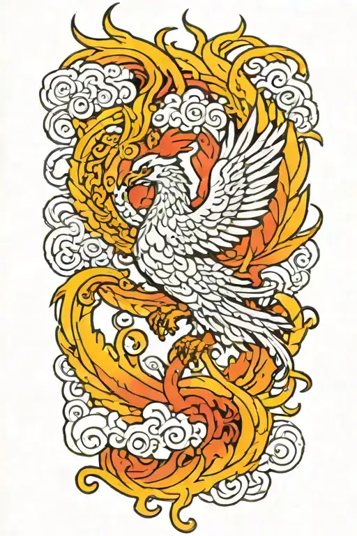 A traditional style tattoo of a phoenix rising from the ashes,  with the letters 'IGY6' us flag tattoo design idea