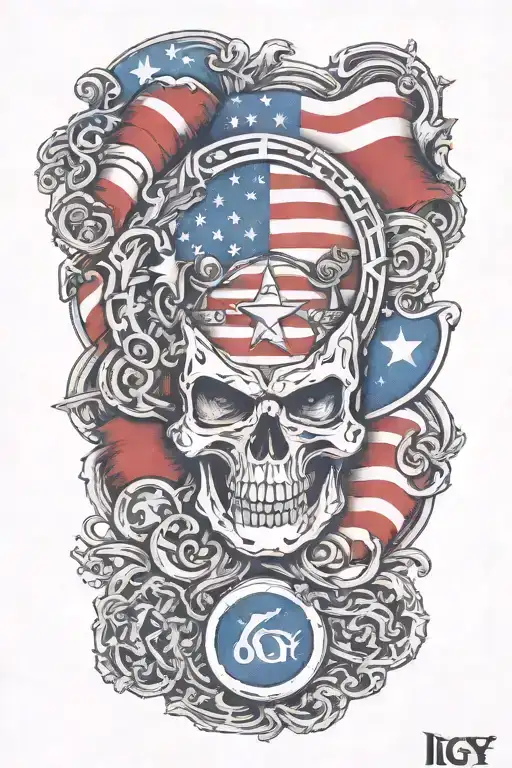 'IGY6' An intricate tattoo design featuring a blend of the IGY6 ';IGY6' symbol and us flag ;IGY6 tattoo design idea