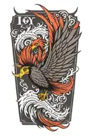 A phoenix rising from the ashes,  with the letters 'IGY6' us flag tattoo design idea