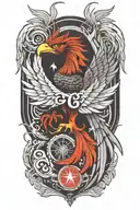 phoenix rising from the ashes,  with the text 'IGY6' us flag tattoo design idea