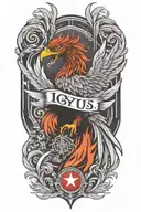 phoenix rising from the ashes,  with the text 'IGY6' us flag tattoo design idea