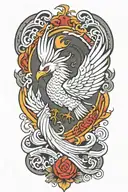 A traditional style tattoo of a phoenix rising from the ashes,  with the letters 'IGY6' us flag tattoo design idea