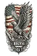 phoenix rising from the ashes,  with the text 'IGY6' us flag tattoo design idea