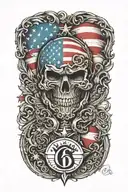 An intricate tattoo design featuring a blend of the IGY6 ';IGY6' symbol and us flag ;IGY6 tattoo design idea