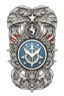 A tattoo design featuring the IGY6 symbol intertwined with elements of the US military insignia, representing strength and resilience tattoo design idea