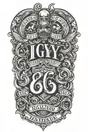 Integrate the phrase 'IGY6' in a bold font within a military-themed sleeve tattoo tattoo design idea
