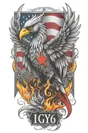 phoenix rising from the ashes,  with the text 'IGY6' us flag tattoo design idea