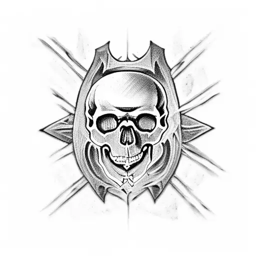 medieval skull chest piece tattoo design idea
