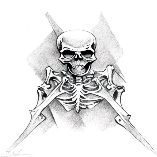 medieval skeleton chest piece tattoo design idea