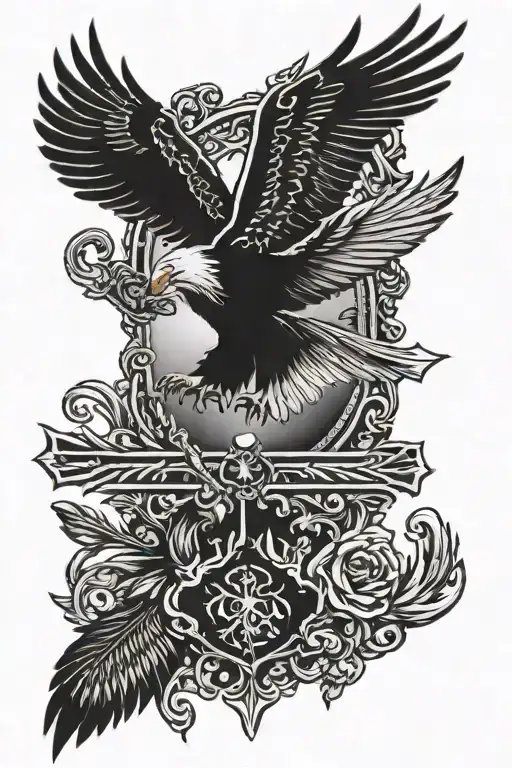cross and eagle tattoo design idea