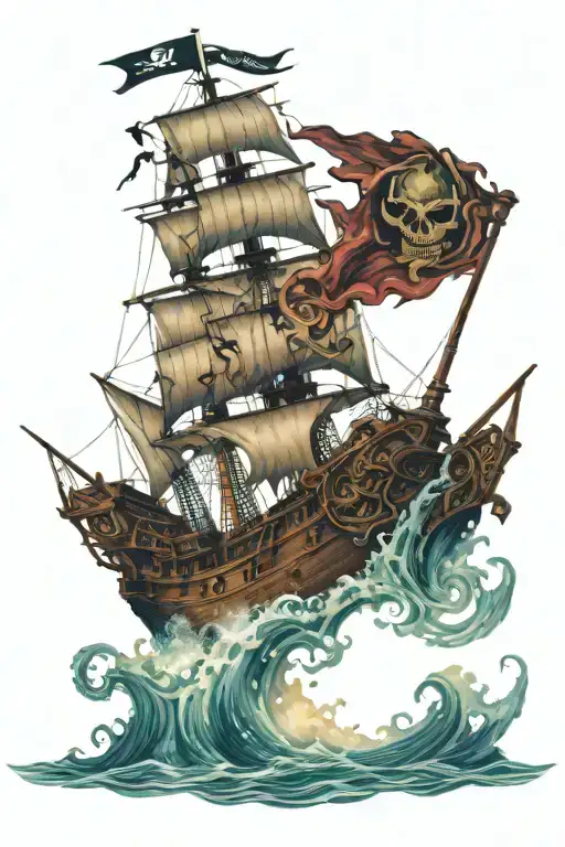 pirate ship attacked by kraken tattoo design idea