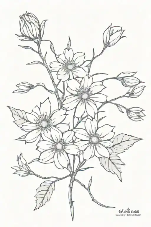 aster flower with roots growing combined Sagittarius constellation of stars tattoo design idea