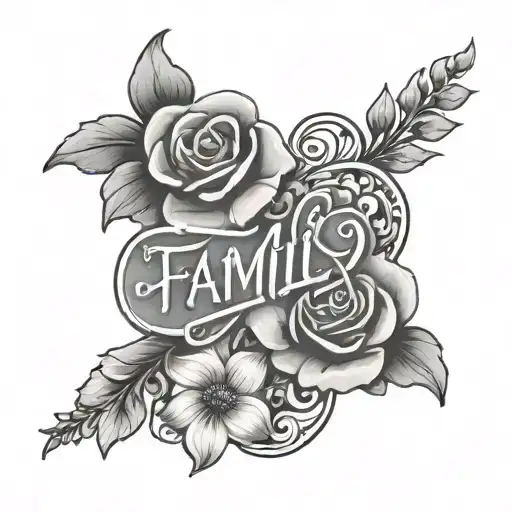 family word with flowers tattoo design idea