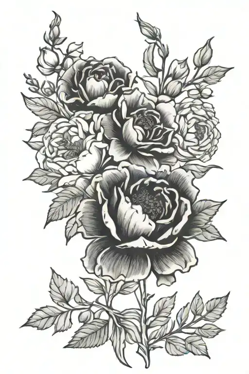 BIRTH FLOWER FEB,JUNE,MAY,APRIL,AUGUST,OCT  tattoo design idea