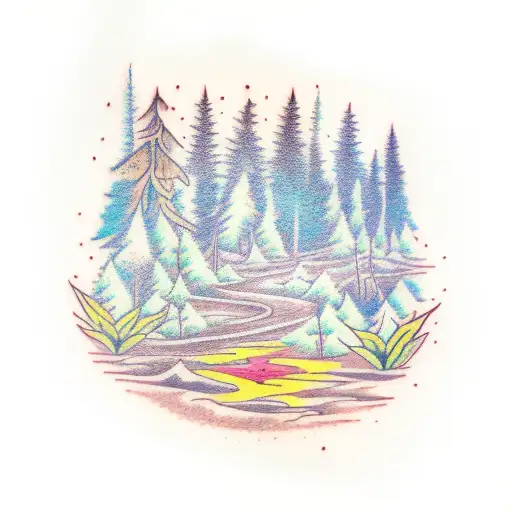 forest with a trail tattoo design idea