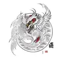 Phoenix anda wolf tattoo design idea