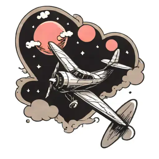 plane flying in the sky with heart  tattoo design idea