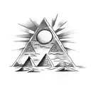 A sketch-style tattoo of an explorer standing in front of a pyramid, holding a map and compass tattoo design idea