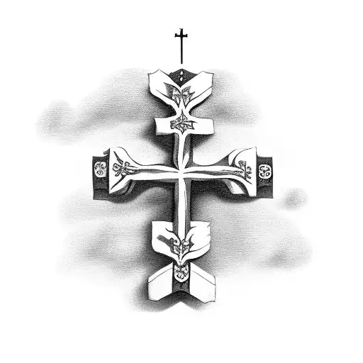Empty Cross with heart around it and scroll with bible verse with cloudy background  tattoo design idea