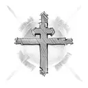 Empty Cross with heart around it and scroll with bible verse with cloudy background  tattoo design idea
