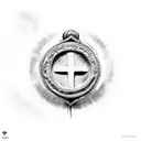 Empty Cross with heart around it and scroll with bible verse with cloudy background  tattoo design idea