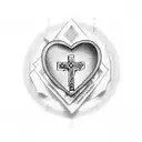 Empty Cross with heart around it and scroll with bible verse with cloudy background  tattoo design idea