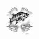 Design a tattoo that incorporates a majestic salmon swimming in an Alaskan wilderness tattoo design idea