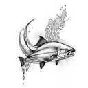 Design a tattoo that incorporates a majestic salmon swimming in an Alaskan wilderness tattoo design idea