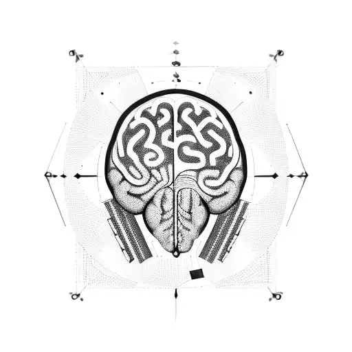 A 3D geometric brain with circuitry patterns inside tattoo design idea
