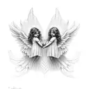 two angels looking down tattoo design idea