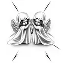 two angels looking down tattoo design idea